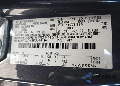 2015 Lincoln Mkc from USA, damaged, VIN 5LMTJ2AH2FUJ05126